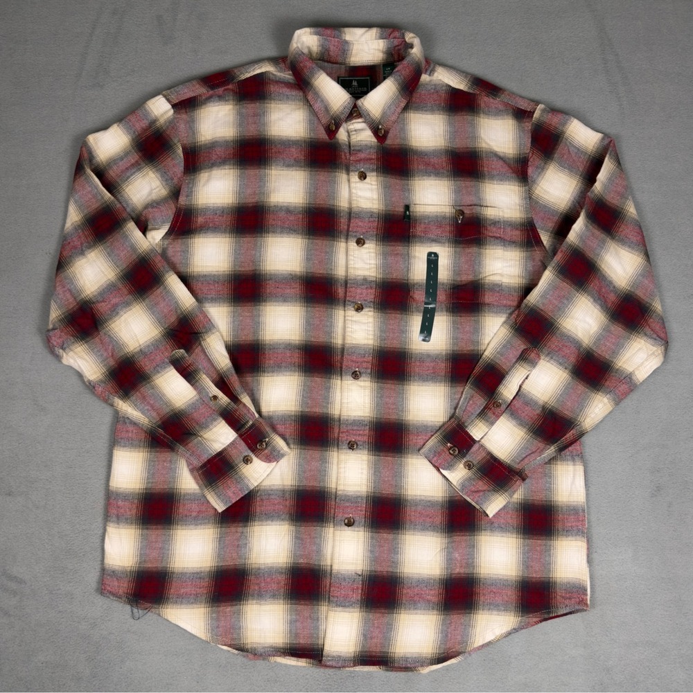 GH Bass & Co Plaid Flannel Shirt Mens L Red Cream Navy Long Sleeve Button Down